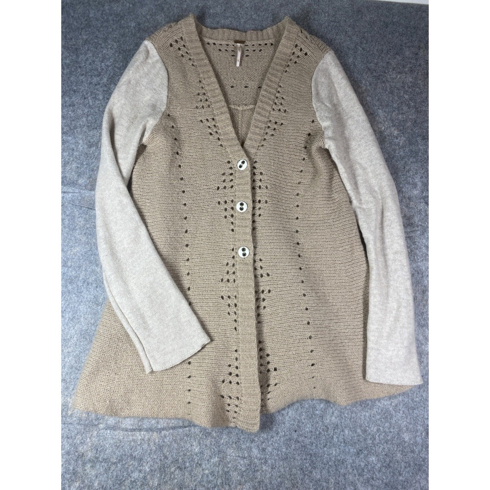 Free People‎ Cardigan Women's L Wool Blend Boho Coastal Hippie Lagenlook Granola